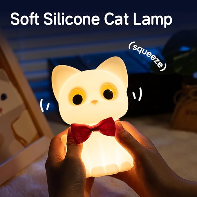 Kitty Cat Night Light for Kids, Cute Cat Lamp Portable Silicone Animal Nightlight Rechargeable Nursery Light for Baby Toddler Room, Kawaii Gifts for Boys Girls - Bloomnest