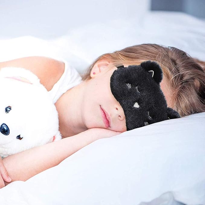 4 Pack Cute Animal Sleep Mask for Girls Soft Plush Blindfold Cute Cat Dog Fox Rabbit Eye Cover Eyeshade Sleeping Masks for Kids Teens Girls Women Men - Bloomnest