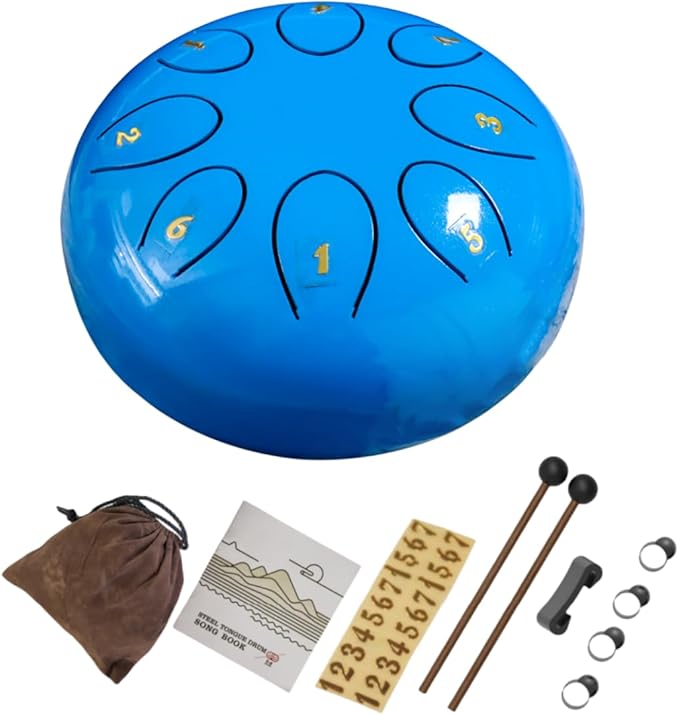 REGIS rain drum for outside，Steel Tongue Drum 8 Notes 6 Inches Chakra Tank Drum Steel Percussion Padded Travel Bag and Mallets，Musical Education Entertainment Meditation Yoga Zen Gifts(Light blue)