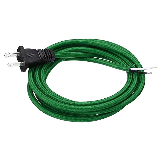 uxcell 8Ft 18/2 Cloth Covered Lamp Cord with Plug, Vintage Electrical Lamp Cord with Stripped Ends for Extension Wiring DIY Repairing, Green