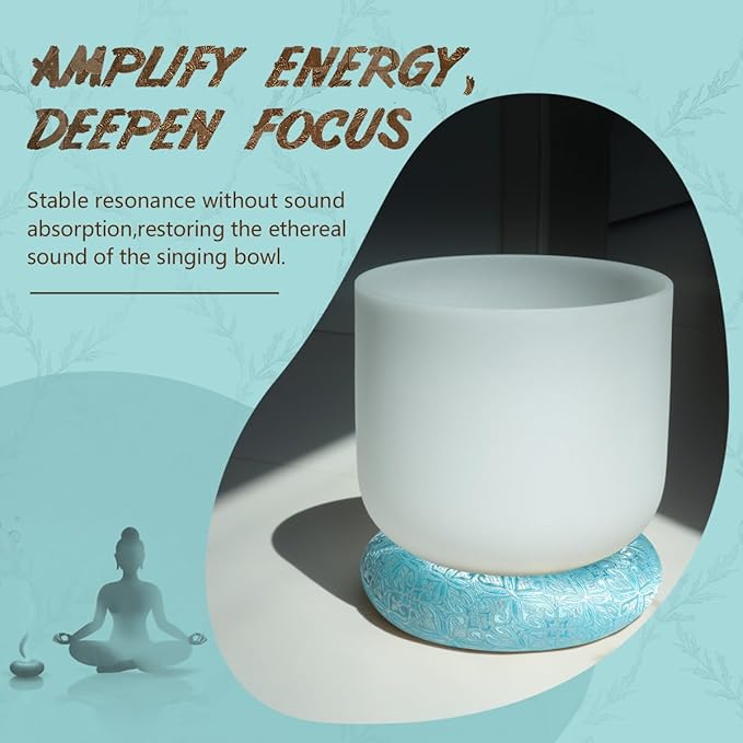 Singing Bowl Cushion for Tibetan Singing Bowls, Handmade Silk Brocade Round Cushion Pillow for Sound Healing and Crystal Sound Bowls Accessories(6.7 Inch,CyanBlue) - Bloomnest
