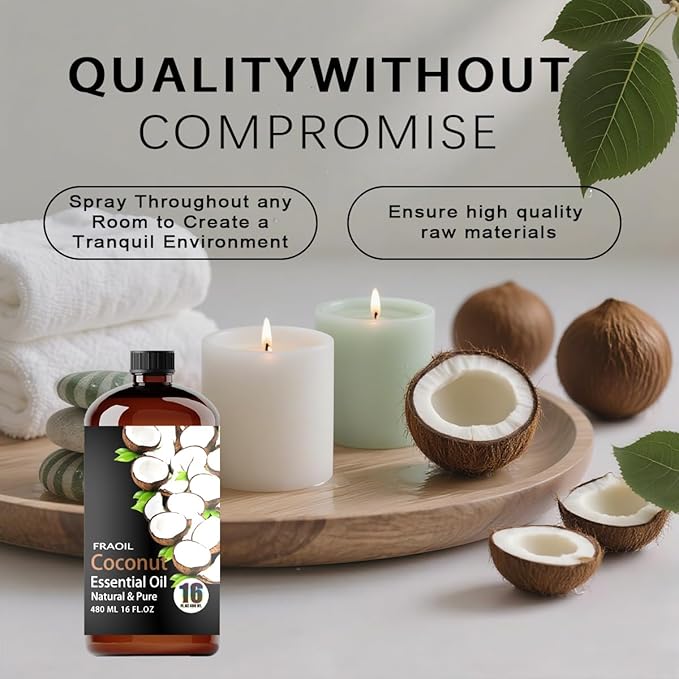 Coconut Essential Oil, Coconut Oil 16 Fl Oz 480 ML for Diffuser Humidifier Yoga Cleaning DIY Candle Soap Making Perfume Gift for Women Essential Oils - Bloomnest