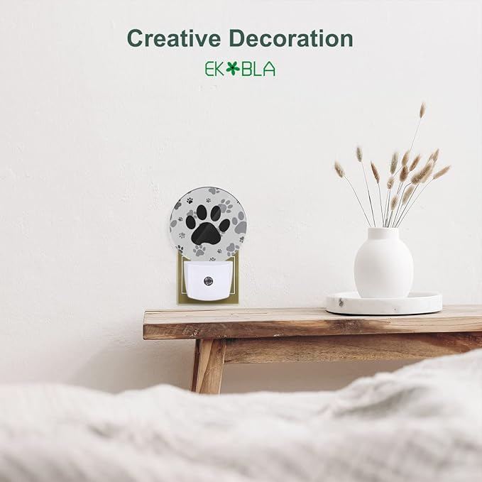 EKOBLA Cute Dog Paw Night Light Black and Gray Paws Night Lights Plug into Wall for Boys Girls, Led Lamp for Stairway/Hallway/Bedroom 0.5W Nightlight Sleep Friendly - Bloomnest