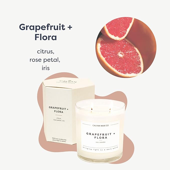Calyan Wax Co. 2 Wick Candle, Grapefruit + Flora Scented Candle, 37 Hour Burn Time, Aromatherapy Soy Candles, Non Toxic & Vegan Soy Wax, Glass Tumbler Scented Candles, 8.8oz - Bloomnest