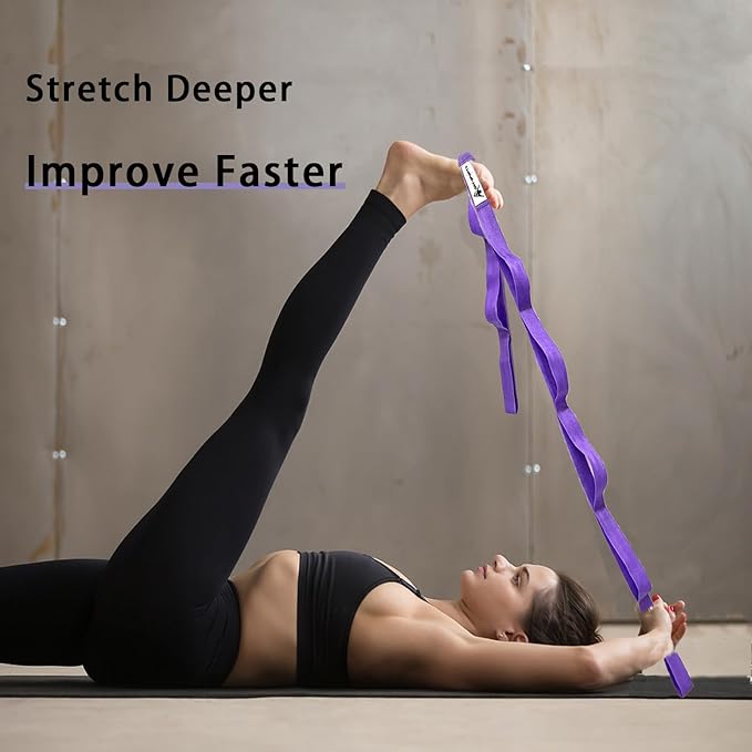 Stretching Strap Yoga Strap with Loops, Stretch Straps for Physical Therapy, Non-Elastic Exercise Strap for Pilates, Dance and Gymnastics with Workout Guide - Bloomnest