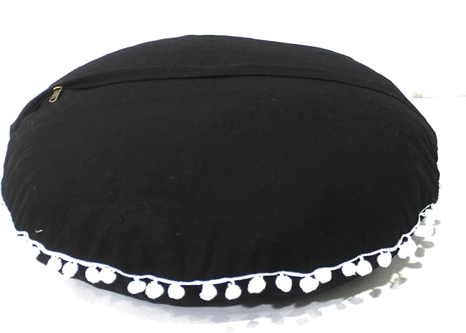 CRAFT KALA Meditation Floor Pillow Cover, Round Large Pillows Cover Seating for Adults, Bohemian Mandala Circle Cushions Cover for Outdoor Fireplace Yoga Living Room (Black, 32" Round) - Bloomnest