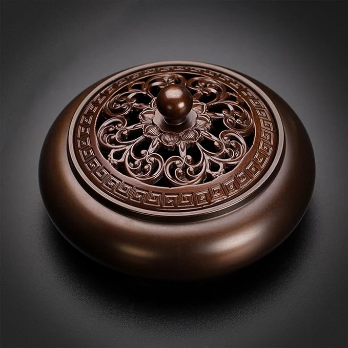Copper Incense Burner, with Incense Stick Holder & Fire Cotton Lotus Incense Holder Cone Coil Incense Burner Ash Catcher with Lid for Indoor Ornament Handicraft Gifts - Bloomnest