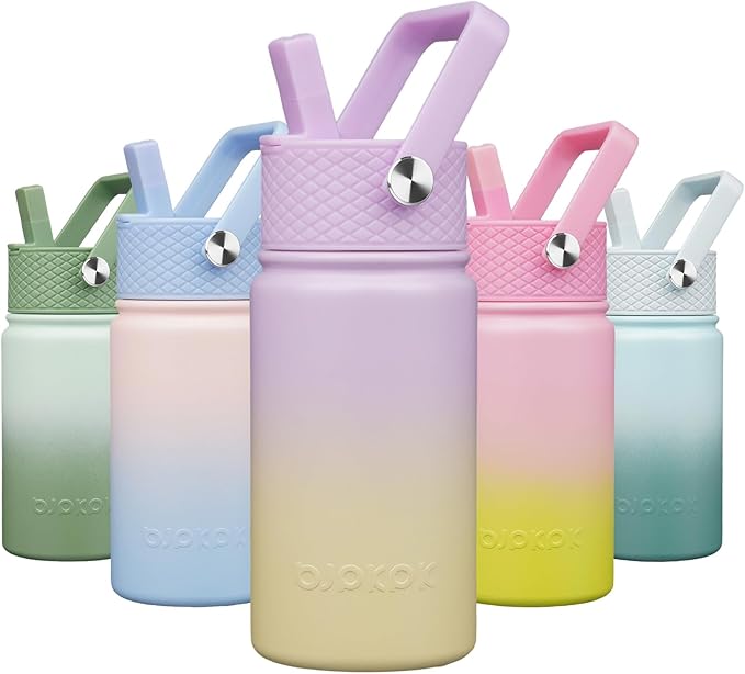 BJPKPK Insulated Water Bottle with Straw Lid, 15oz Cute Water Bottles, Stainless Steel Metal Thermo, Reusable BPA Free Leak Proof Tumblers, Cups,Wisteria - Bloomnest