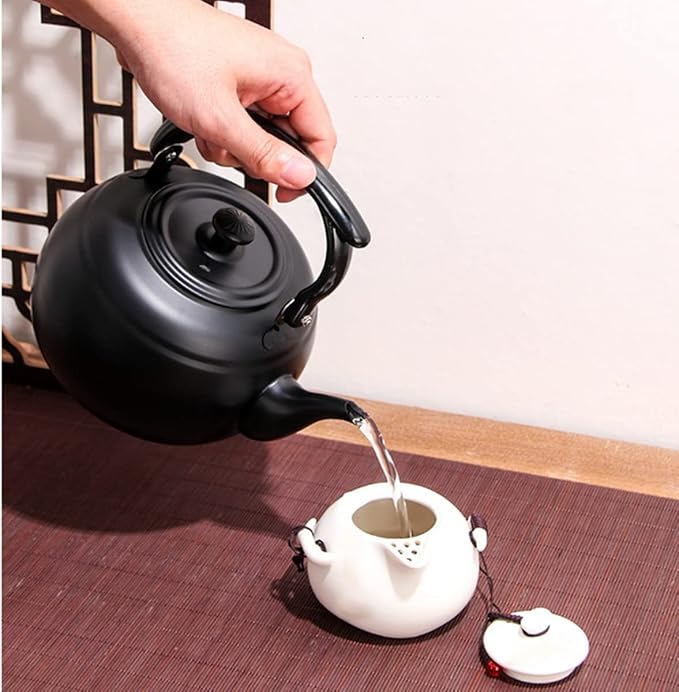 50 oz/1500ml Stainless Steel Steeping Teapot with Infuser for Loose Leaf Tea, Metal Tea Steeper Pot Coffee Water Kettle for Stovetop, Tea Maker for Hotels, Restaurant, Home, Kitchen, Black