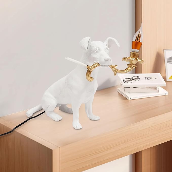 Eapmic Resin Dog Table Lamp, Animal Desk Lights, Bedside Decoration Animal Shape Light, Creative Desk Lamps with E12 Bulb Base, Unique Dog Shaped Table Light for Bedroom Office, Home Decor Lighting - Bloomnest