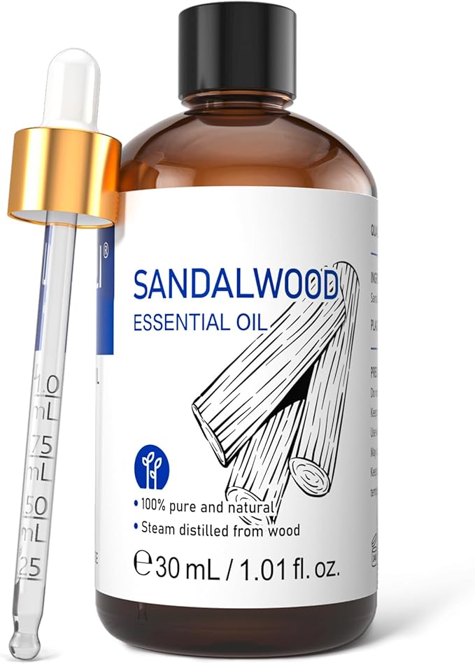 HIQILI Sandalwood Essential Oils 1 Fl Oz, 100% Pure Natural Therapeutic Grade for Skin, Diffuser, Perfume, Candle Soap Making, Includes Premium Quality Glass Dropper - Bloomnest