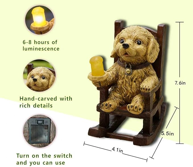 Outdoor Dog Statues Solar Garden Decor : Dog Figurine with Candle Lamp Decor,Unique Garden Art for Porch Patio Balcony Yard Lawn Ornaments - Birthday Christmas Housewarming Gifts for Grandma Mom Women - Bloomnest