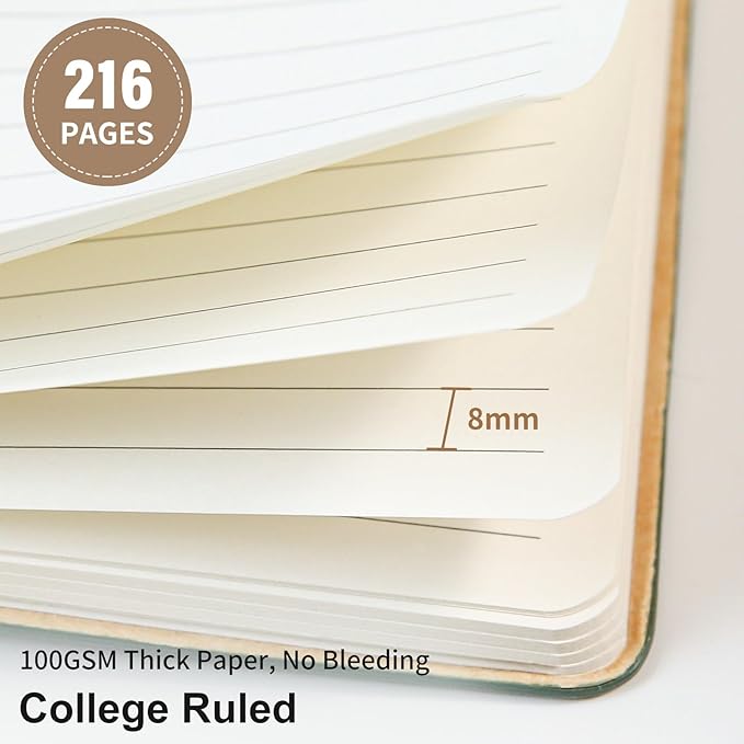 Lined Journal Notebook for Work College Ruled Note Book 5.79"x8.27" A5 PU Leather Daily Journaling 216 Pages for Women Men Writing Home School Supplies Business (Khaki) - Bloomnest