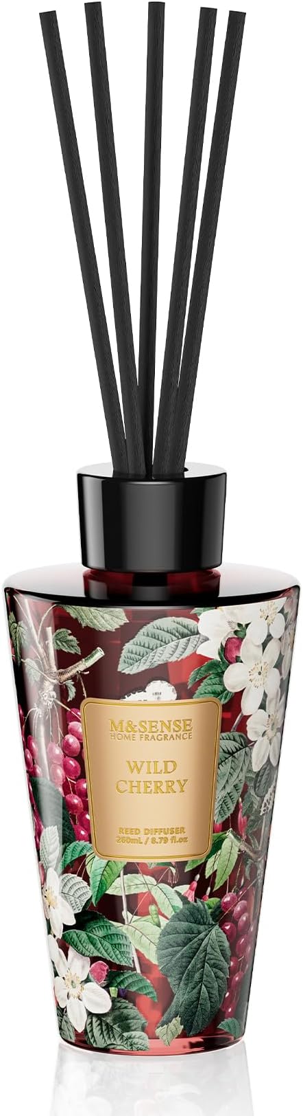 M&SENSE Wild Cherry Reed Diffuser Set - 8.79fl oz Home Fragrance Non-Toxic Natural Bathroom Diffuser with Sticks, Air Freshner Gifts for Bathroom Bedroom Home Decor MSENSE