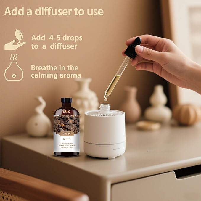 Myrrh Fragrance Oil-Myrrh Essential Oil 4.33oz (130ml)-100% Pure Natural Scent for Diffusers, Candles, Soap Making & Aromatherapy-Relaxing Home & Gift Essential Oil for Bath, Massage - Bloomnest