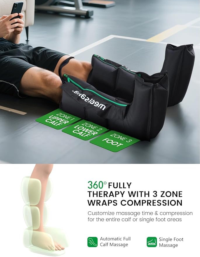 Medisana Leg Massagers with Heat and Compression, Leg Massager for Circulation and Pain Relief, Foot and Calf Massager Machine for Edema, Relax Recover-Birthday Gifts for Dad Men Mom Women