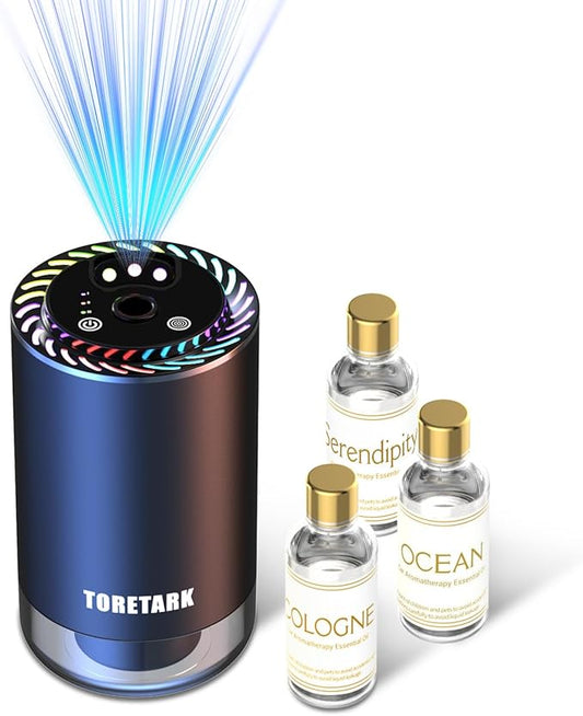 Smart Car Air Freshener with Star Light & 150ml Diffusers Oil Refills, Auto On/Off Aroma Diffuser, 3 Adjustable Modes Rechargeable Aromatizante para Carro - Car Diffuser（Cologne+Ocean+Serendipity） - Bloomnest
