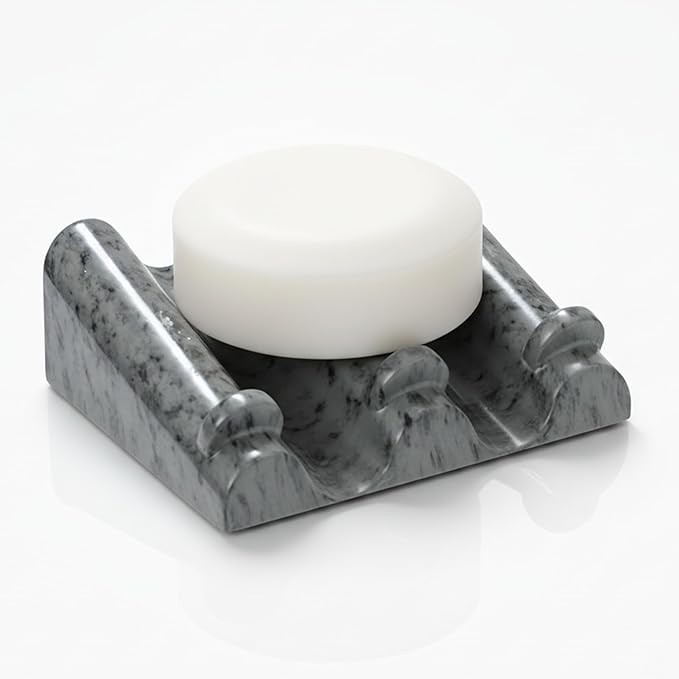 DOXOLOGY Gray Stone Marble Soap Dish Bathroom Organizer - Resin Soap Dish with Rectangular Design 3.7" L x 2.8" W - Self Draining Soap Dishes Keeps Countertop Neat - Marble Look Soap Tray for Sink - Bloomnest