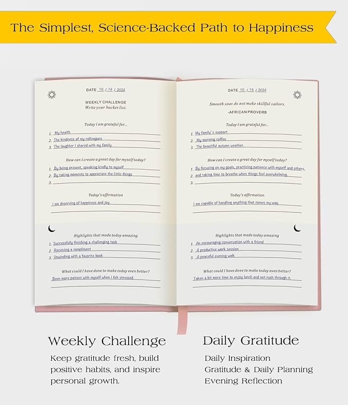 The Original Gratitude Journal with Inspiring Prompts & Quotes for Mindfulness, Reflection & Personal Growth - Daily Wellness Journal for Men & Women - Luxurious Linen Pink Cover Bloomnest