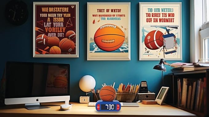LEXiBOOK - Basketball - Basketball Nightlight Alarm Clock, Sounds and Melodies, LCD Backlit Screen, Luminous, Snooze, Blue/Orange, RL800BA - Bloomnest