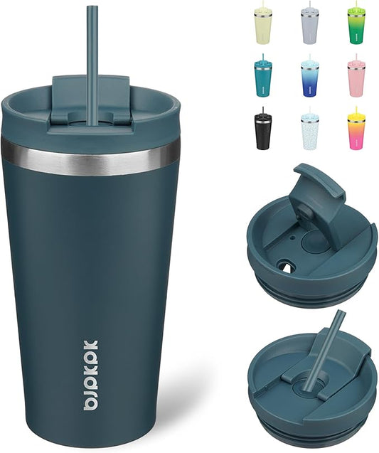 BJPKPK 18oz Stainless Steel Insulated Tumbler With lid And Straw Travel Coffee Thermal Tumblers Cup For Women And Men,Navy Blue - Bloomnest