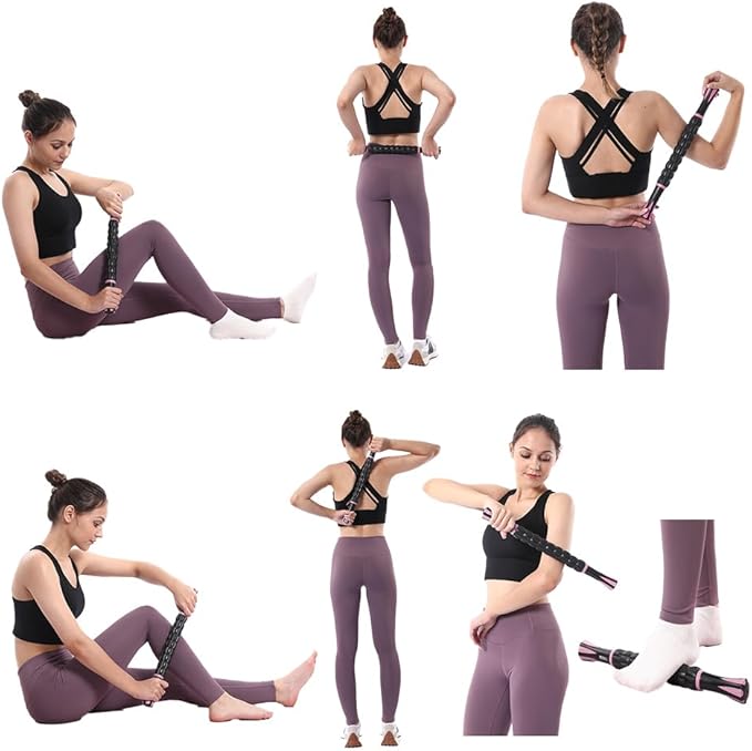 Muscle Roller Massage Roller Stick- Deep Tissue Fascia Blaster for Myofascial Pain Relief, Lymphatic Drainage & Body Sculpting, Handheld Physical Therapy & Recovery Tool (Pink black-18 inch) - Bloomnest