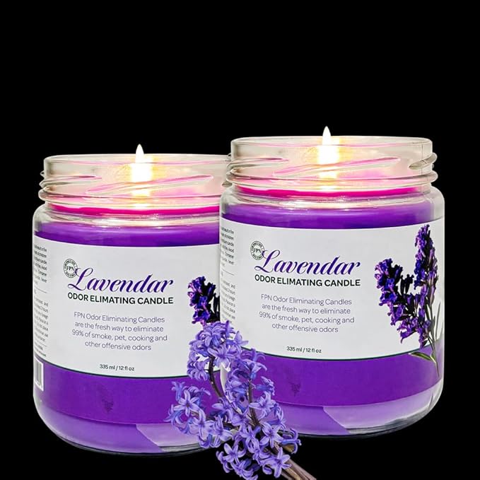 Candle Set Lavender Odor Eliminating – 2 Pack - 12oz – Long-Lasting Soy Wax Candles – Neutralizes Pet, Kitchen & Smoke Odors – Clean Burn, Eco-Friendly, Aromatherapy Candle - Bloomnest