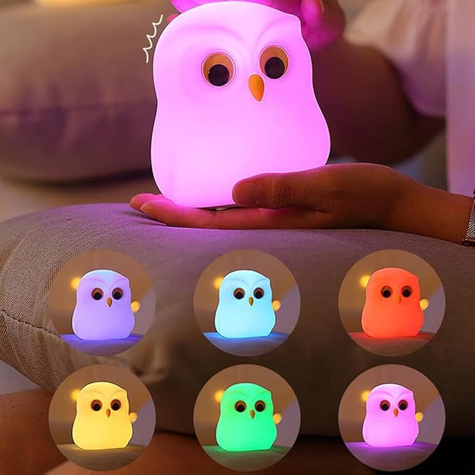 Cute Owl Kids Night Light,USB Rechargeable Cute Animal Lamps,Creative Feeding Light at Night LED Color Changing Soft Silicone Lamp Christmas Bedside Lamp Kawaii Children Room Desk Decor Birthday Gifts - Bloomnest