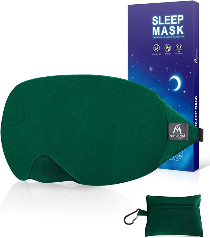 Mavogel Cotton Sleep Eye Mask - Breathable Light Blocking Sleep Mask, Soft Comfortable Night Eye Mask for Men Women, Eye Cover for Travel/Sleeping/Shift Work, Includes Travel Pouch (Green) - Bloomnest