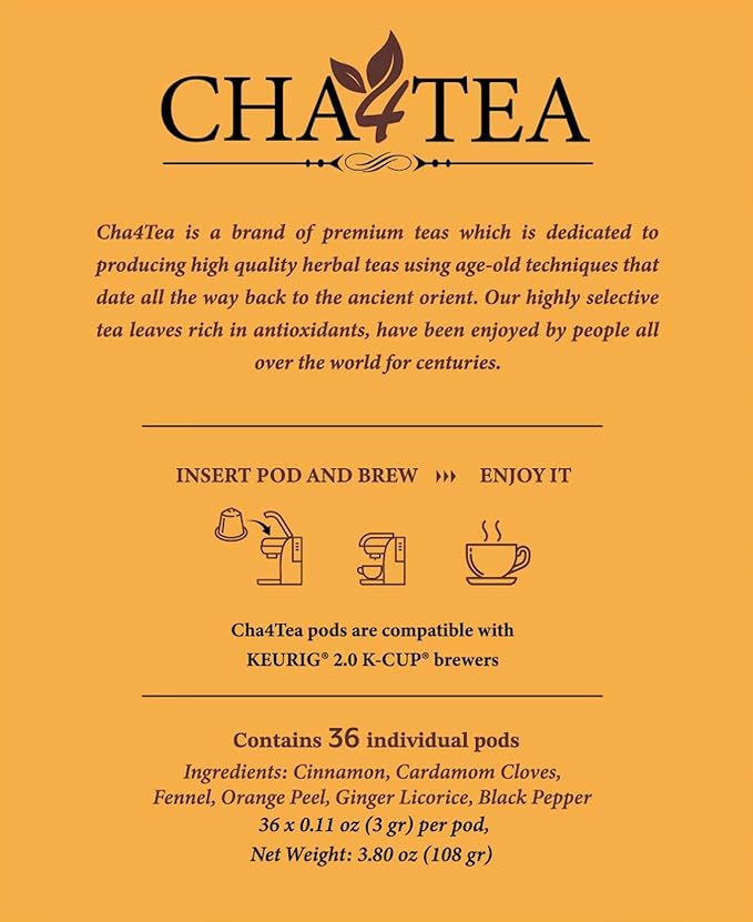 Cha4TEA 36-Count Herbal Chai Tea Pods for Keurig K-Cup Brewers - Bloomnest