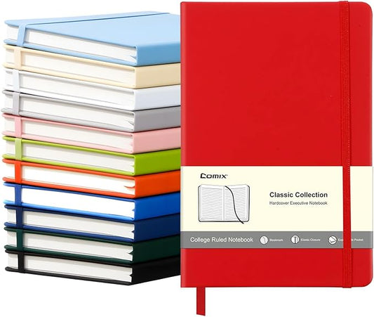 COMIX 12 Pack Lined Journal Notebooks, 240 Pages, Medium 5.5" x 8.3", Hardcover, Journaling Notebook for Work, Business Notebooks for School & Office, Journals for Women, Men - Bloomnest