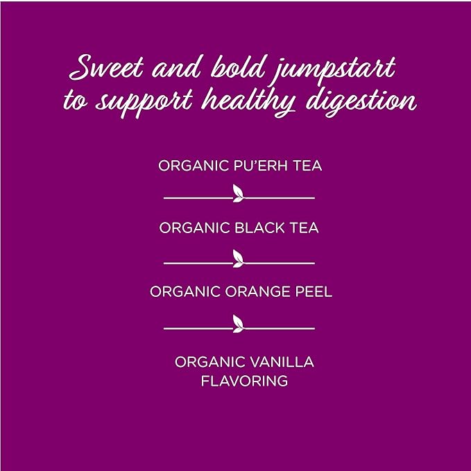 The Tea Spot Organic Morning Mojo Black Tea with Vanilla and Citrus for Energy | Breakfast Blend of Pu'erh Tea, Black Tea, Orange Peel and Vanilla Flavor | 15 Tea Bags - Bloomnest