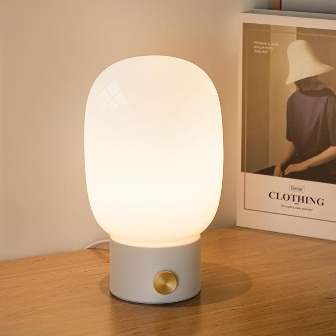 ONEWISH Bedside Table Lamp, Modern Small Desk Light with Warm LED Bulb, Fully Dimmable Nightstand Lamp for Home Decor, Birthday Gift - Bloomnest