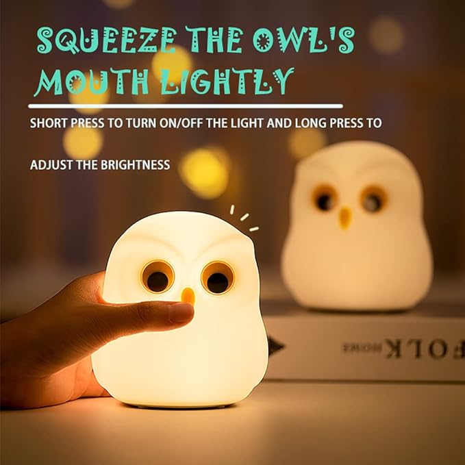 Cute Owl Kids Night Light,USB Rechargeable Cute Animal Lamps,Creative Feeding Light at Night LED Color Changing Soft Silicone Lamp Christmas Bedside Lamp Kawaii Children Room Desk Decor Birthday Gifts - Bloomnest