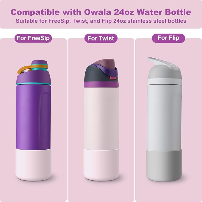 2PCS Silicone Water Bottle Boot for Owala 24oz 32oz 40oz, Anti-Slip Protective Sleeve Bottom Bumper Protector for FreeSip, Twist, and Flip Stainless Steel Water Bottles Alwenid