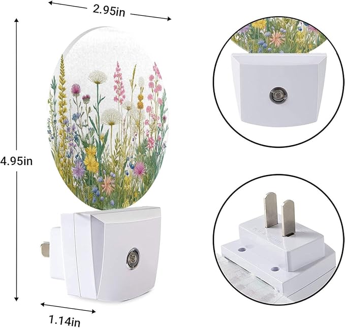 EKOBLA Vintage Floral Botanical Night Light Flowers Green Plants Leaves Night Lights Plug into Wall with Dusk to Dawn Sensor LED 0.5W Nightlights Sleep Friendly - Bloomnest