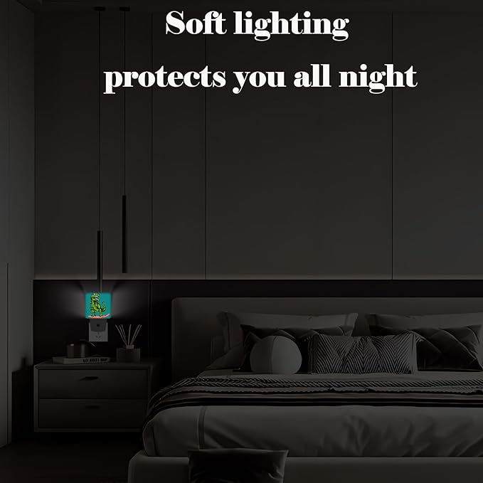 Green Dinosaur Surfing Night Light,Plug Into Wall with Dusk to Dawn Light Sensors, Warm Nightlights for Bedroom, Bathroom, Hallway, Kitchen, Gifts Ideal for Boys Girls Women Men - Bloomnest