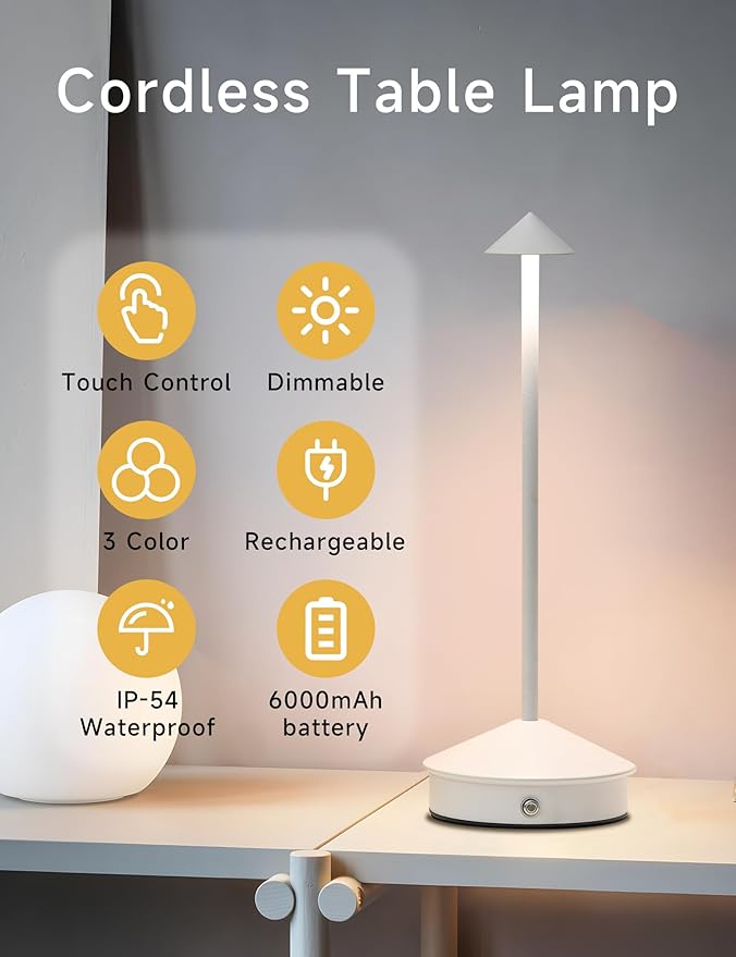 Table Lamps,LED Rechargeable Desk Lamp,Portable Modern USB Battery Operated Lights,Outdoor Waterproof Touch Dimmable,for Patio,Restaurant,Bar,Camping,Dining Home Set of 2 White - Bloomnest