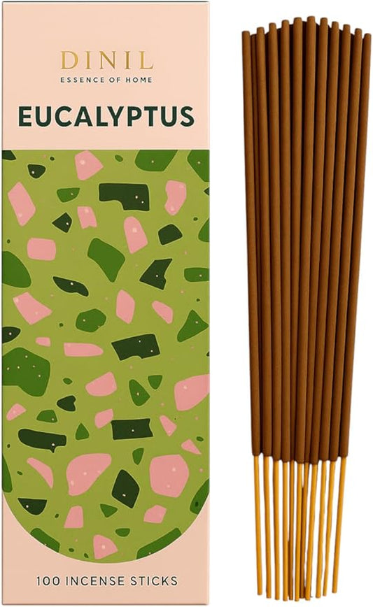 Dinil Eucalyptus Incense Sticks – 100 Sticks | Hand-Rolled, Charcoal-Free | Clean Burn, Low Smoke | Aromatic Incense for Meditation, Yoga & Home Fragrance Dinil