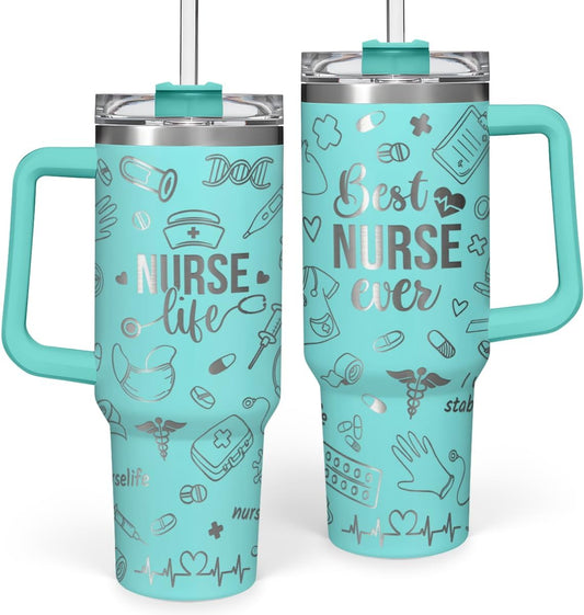 Nurse Gifts for Women, Nurse Tumbler with Handle 40oz Stainless Steel Coffee Cup with Straw Lid, Nursing Gift for Female Nurses, Appreciation Gift for Graduation Christmas Birthday