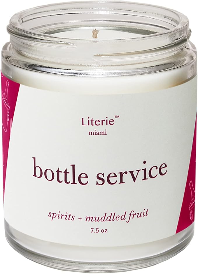 Literie Miami Inspired Scented Candle: Bottle Service - Spirits & Muddled Fruit Scent, 7.5oz, 40 Hour Burn, Vegan Soy & Coconut Blend Candle for Home Decor, Gift for Women & Men - Bloomnest