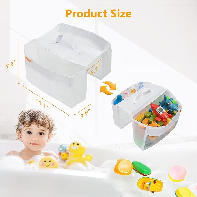 Bath Toy Organizer with 2 Pockets, Large Capacity Mesh Storage with Grip, Quick Dry, Perfect for Organizing Toys and Bath Essentials, Fits 6-Inch Tub Edges - Bloomnest
