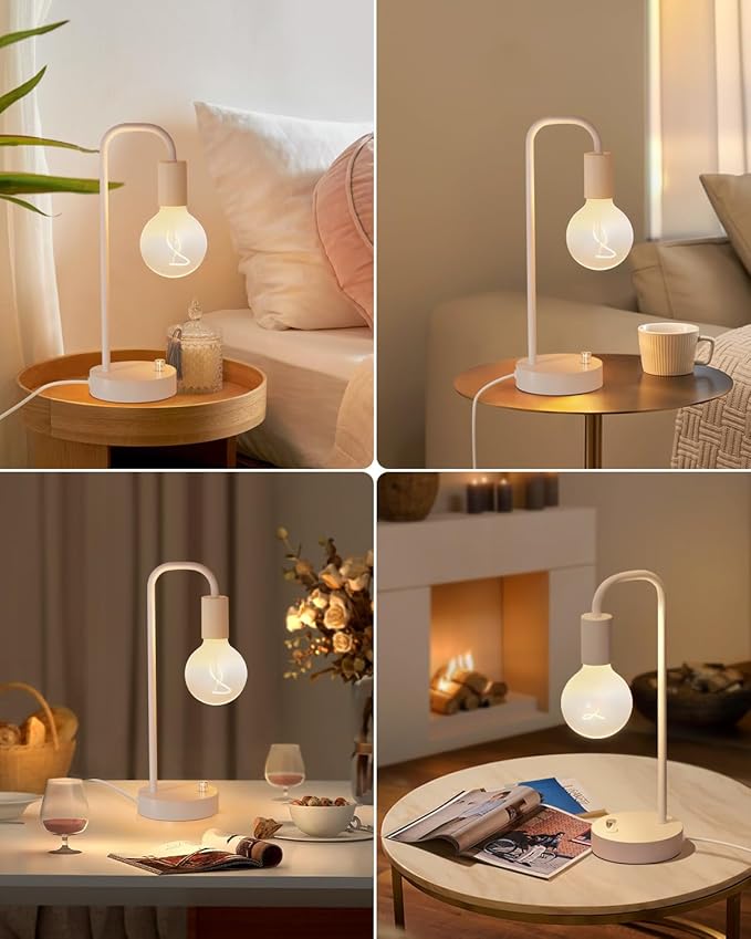 ONEWISH Industrial Small Table Lamp for Bedroom, Fully Dimmable Modern Beside Lamps with 2700K Warm Light Bulb for Kids Reading, White Nightstand Lamps for Living Room, Dorm,Home Office - Bloomnest