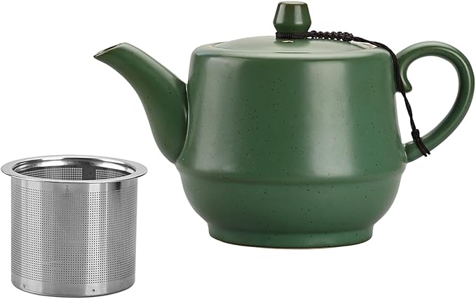 Rural Style Ceramic Teapot with Stainless Steel Infuser 16 Ounces Porcelain Blooming & Loose Leaf Teapot (Green)