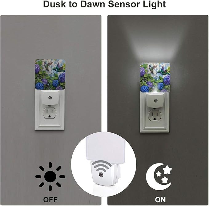 Led Night Light, Floral Hydrangea Hummingbird Decorative Plug in Nightlights,with Smart Auto Dusk to Dawn Night Light for Bedroom, Kitchen, Nursery, Bathroom - Bloomnest