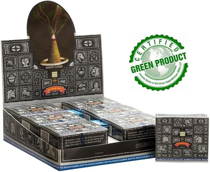 Satya Nag Champa Incense Cones for Meditation and Yoga, 48 Pieces, 4 Packs (Incense Dhoop Cones, SuperHit) Giftbrit