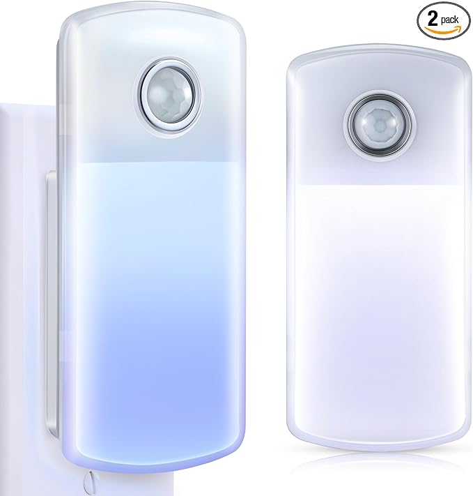 Enhon Emergency Power Failure Night Lights, 5-in-1 Multi Color LED Light, Rechargeable Flashlight with Foldable Plug, Automatic On Off Motion Sensor for Bedrooms, Hallways, Black Outs (2 Pack) - Bloomnest