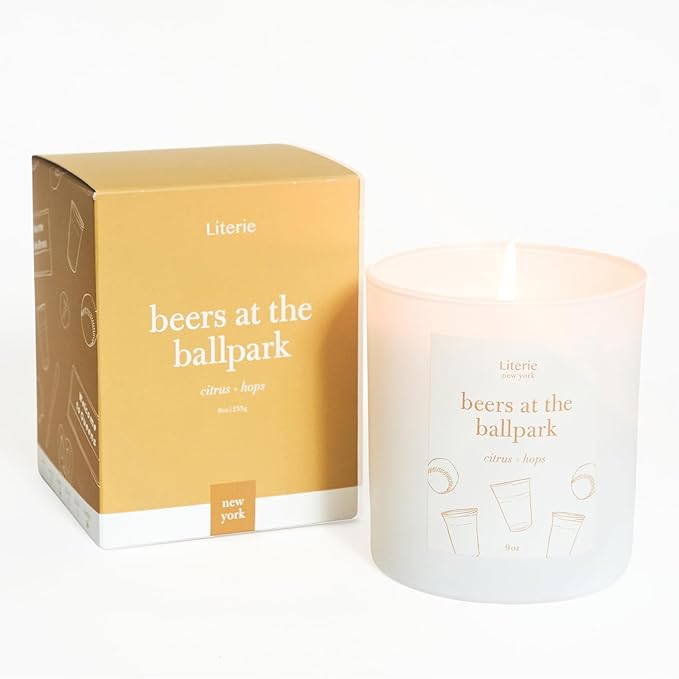 Literie NYC Inspired Scented Candle: Beers at The Ballpark - Citrus & Hops Scent, 9oz, 50 Hour Burn, Vegan Soy & Coconut Blend Candle for Home Decor, Gift for Women & Men - Bloomnest