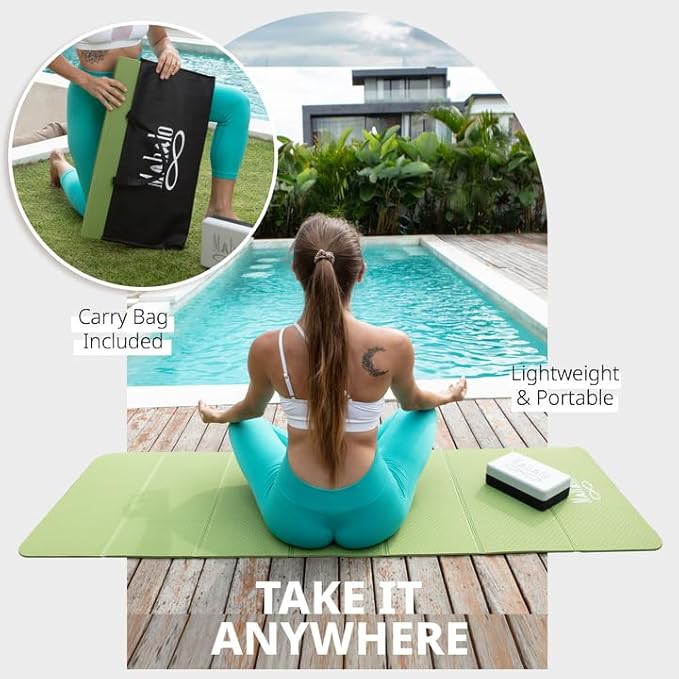 Foldable Yoga Mat + Carry Bag, 6mm 7-fold Workout Mat, Easy to Store, Anti-Slip Folding Exercise Mat for Yoga, Pilates, Home Workouts, and Floor Exercises - Bloomnest