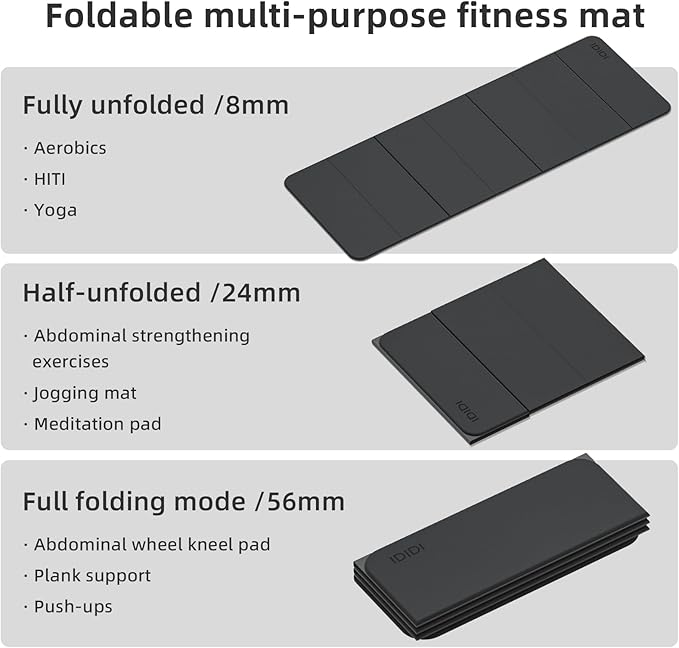 Foldable Yoga Mat Extra Thick 0.32 Inches Eco-Friendly POE Material, Non-Slip Design Fitness Mats, Multi-Purpose Workout Mats For Studio or Home Use (71 x 24 x 0.32 inches） - Bloomnest